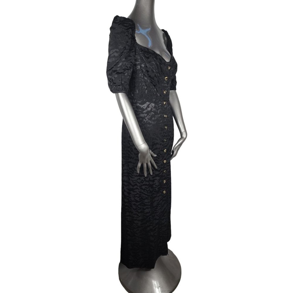 Good American NWT Black Maxi Dress Slit Corset Puff Sleeve Ruched 2 - Picture 5 of 8